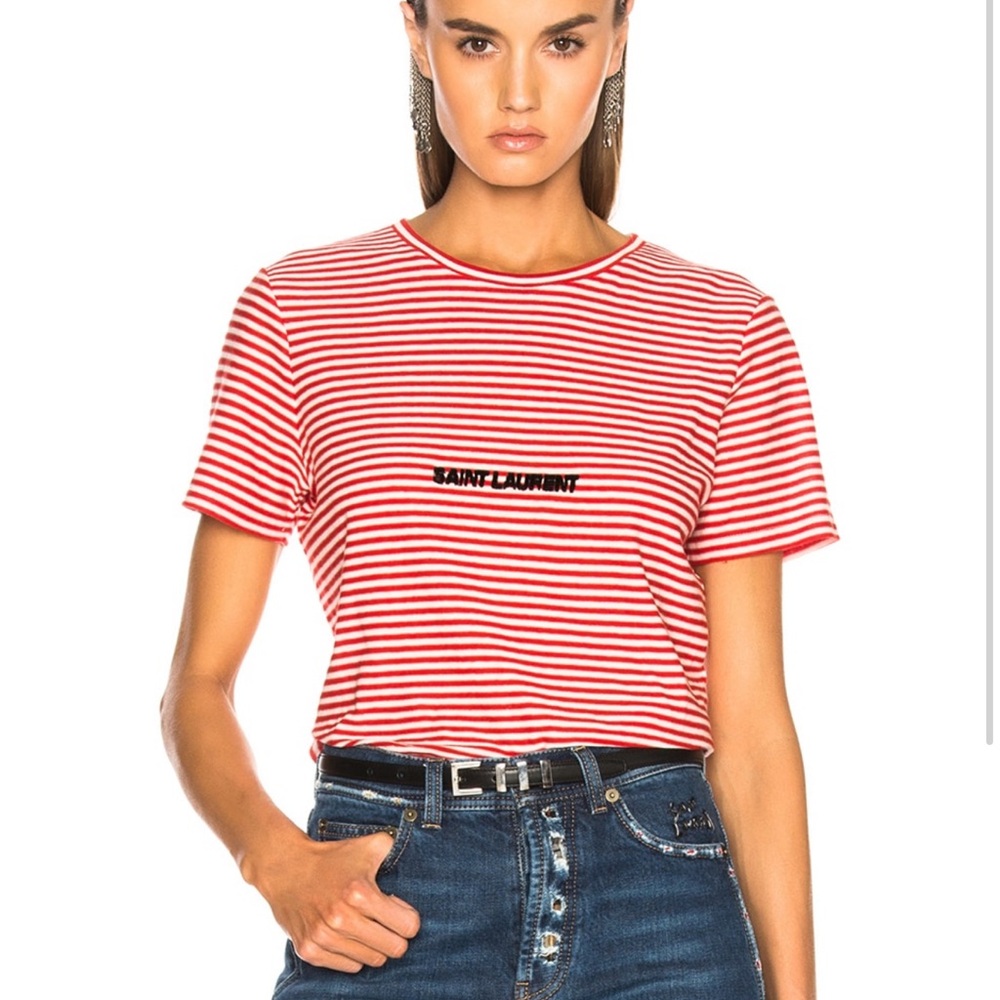 Saint Laurent Striped T-shirt Red and White